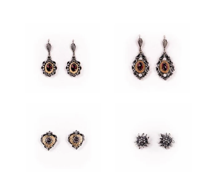 4 verschiedene Trachten-Ohrringe aus Silber mit Steinen von Chiemsee Goldschmiede Prien