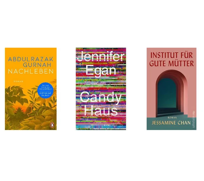 Cuver der Bücher Nachtleben von Abdulrazak Gurnah, Candy Haus von Jennifer Egran, Institut für gute Mütter von Jessaminie Chan